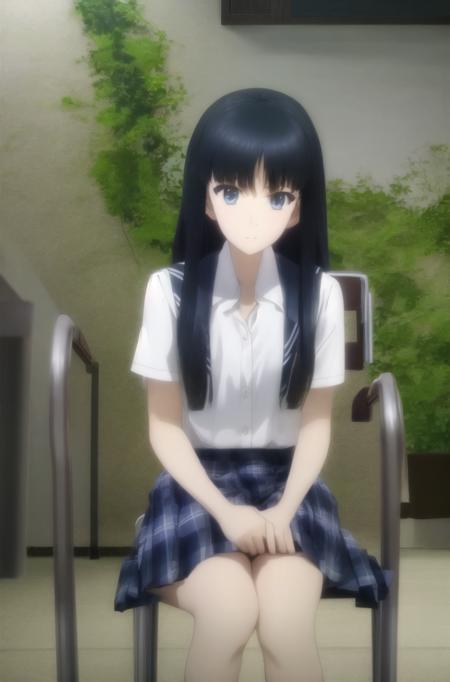 02115-3010941260-, 1girl, solo, school uniform, skirt, sitting, chair, looking at viewer,.png